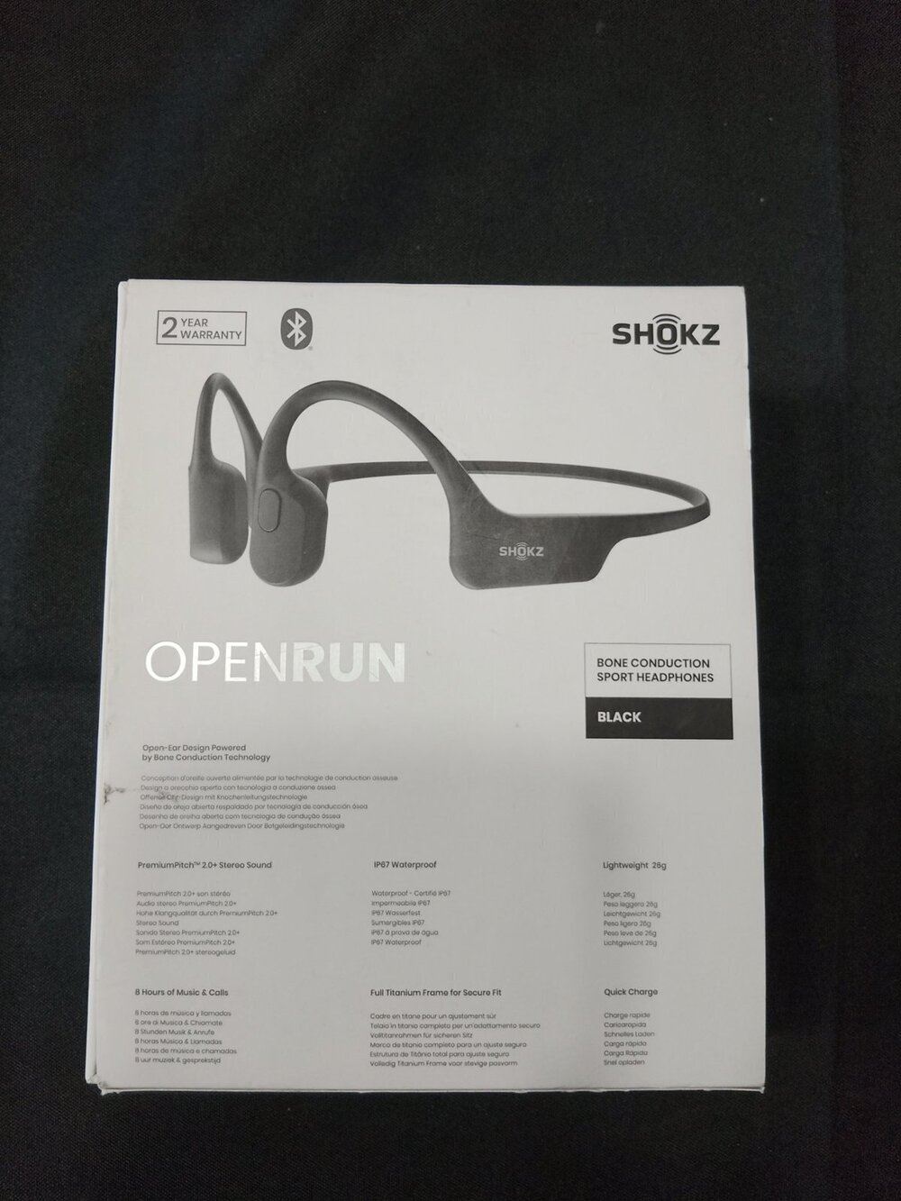 Shokz OpenRun Bone Conduction Sport Headphones Black Open Box